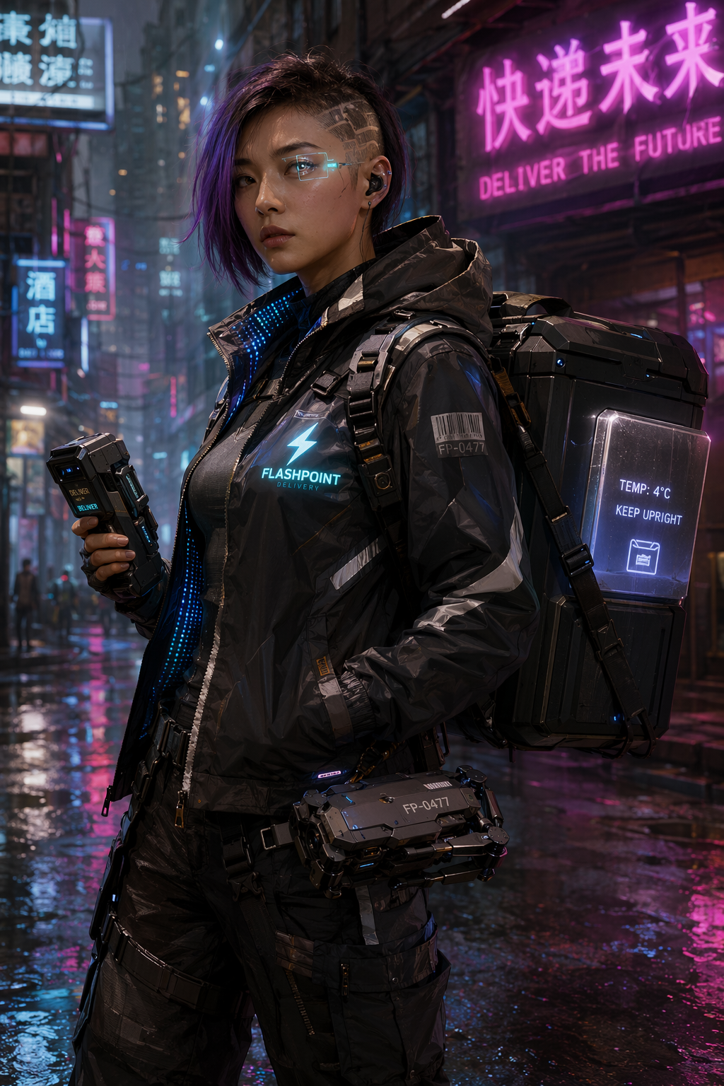 Cyberpunk Female Courier 3D Render