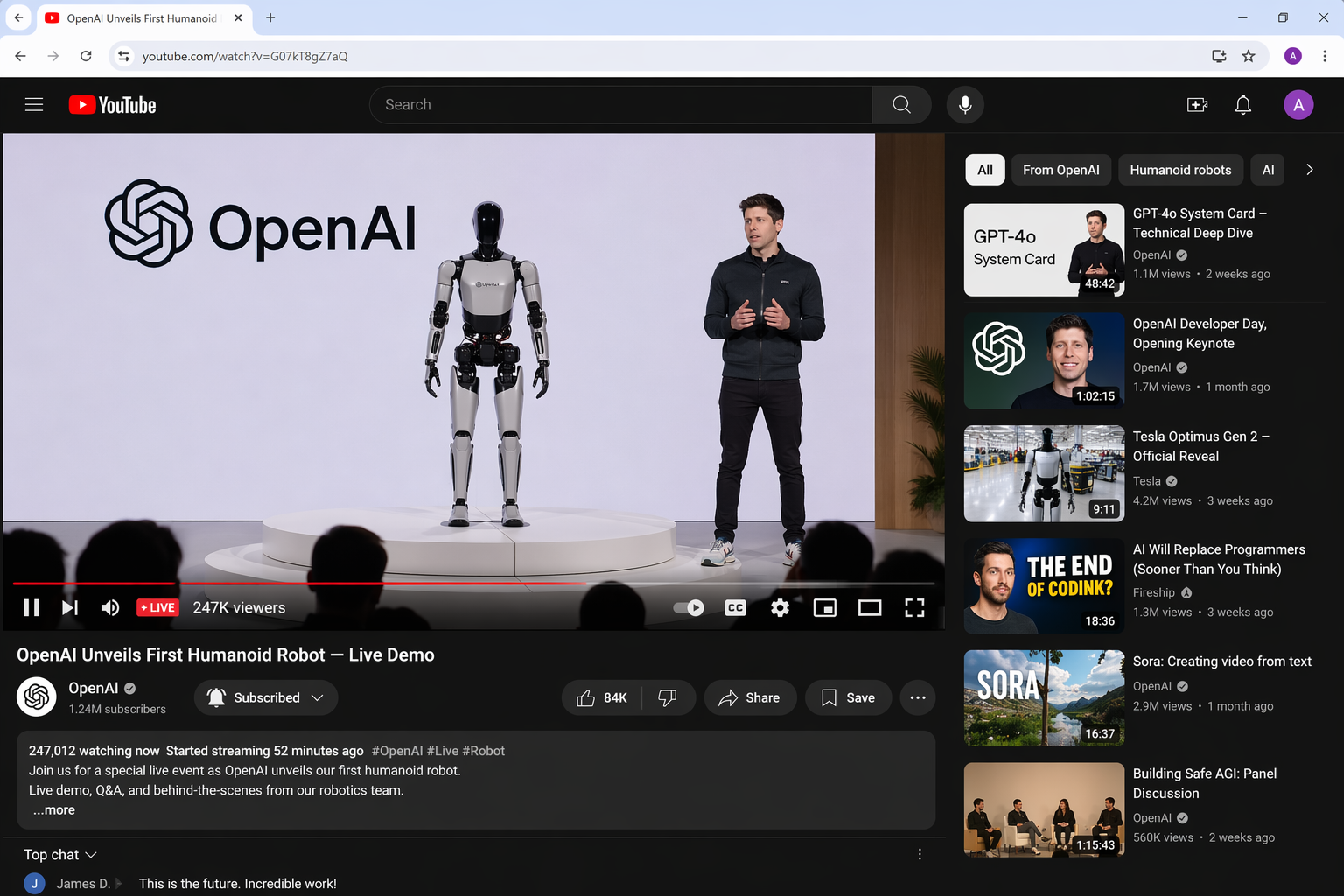 YouTube OpenAI Humanoid Robot Livestream